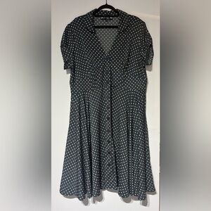 Hell Bunny Vixen Polka Dot Midi Dress Shirt Sleeve Dark Grey Black Size 18 (4x)